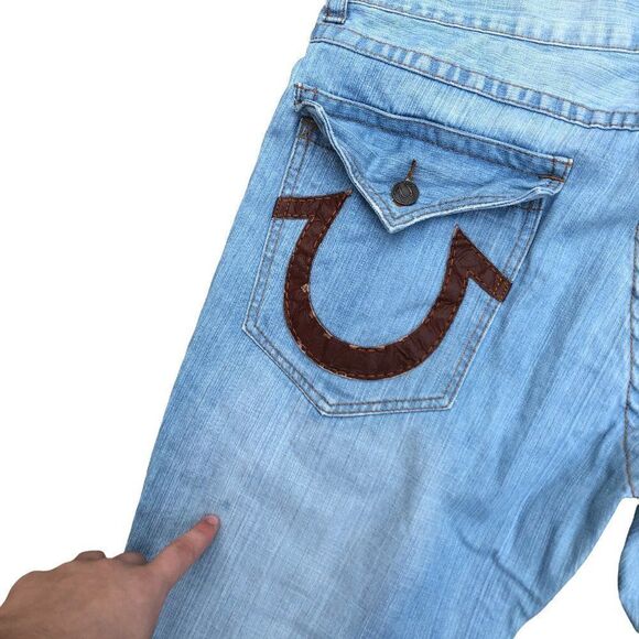 True Religion Jeans Size 40 Blue Leather Horseshoe - Picture 10 of 10